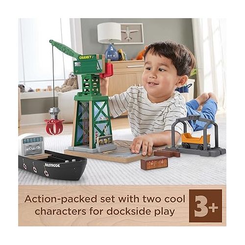  Thomas & Friends Wooden Railway Toy Train Set Brendam Docks Wood Playset with Cranky The Crane for Preschool Kids Ages 3+ Years (Amazon Exclusive)