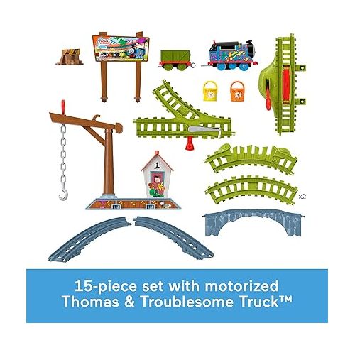  ?Thomas & Friends Motorized Toy Train Set Paint Delivery with Thomas & Troublesome Truck for Pretend Play Preschool Kids Ages 3+ Years