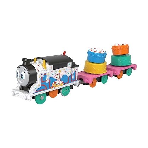  Thomas & Friends Motorized Toy Train, Wobbly Cake Thomas Engine with Cargo Cars & Pieces for Pretend Play Preschool Kids?Ages 3+ Years