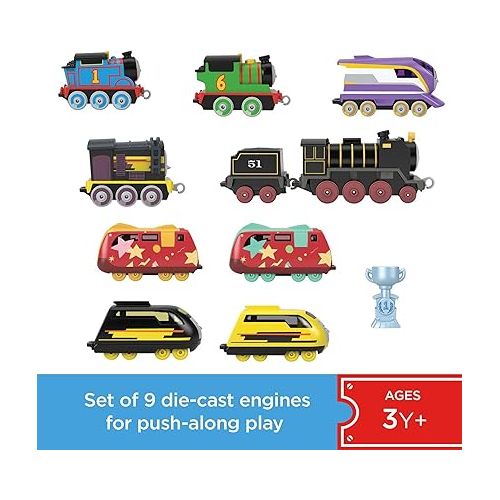  Thomas & Friends Toy Trains Sodor Cup Racers Set of 9 Diecast Push-Along Engines for Preschool Kids Ages 3+ Years