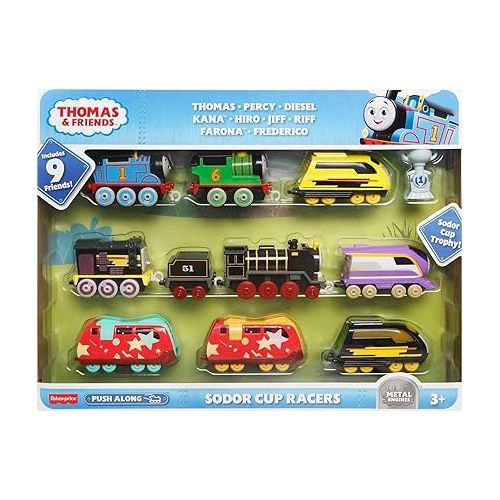  Thomas & Friends Toy Trains Sodor Cup Racers Set of 9 Diecast Push-Along Engines for Preschool Kids Ages 3+ Years