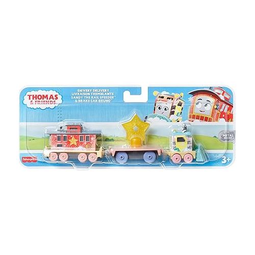  ?Thomas & Friends Diecast Toy Train, Shivery Delivery Sandy the Rail Speeder & Brake Car Bruno for Preschool Kids Ages 3+ Years