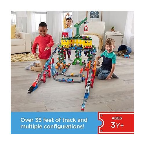  Thomas & Friends Train Set, Super Station, Extra Large Race Track with Motorized Thomas, Diecast Percy & MINIS James for Ages 3+ Years