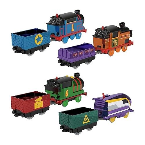  Thomas & Friends Toy Train 4-Pack with Thomas Nia Percy & Kana Motorized Engines for Preschool Kids Ages 3+ Years