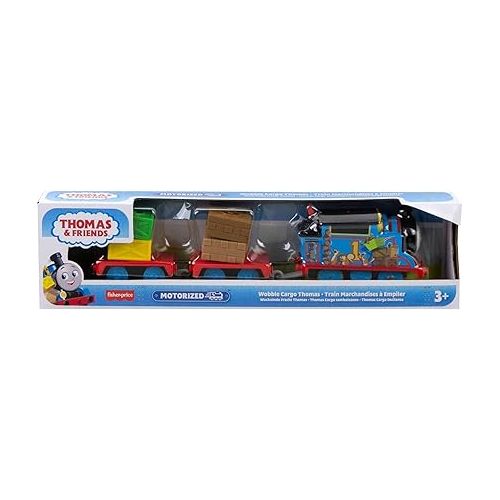  Thomas & Friends Toy Train, Wobble Cargo Thomas Motorized Engine with 2 Cargo Cars for Preschool Railway Play Ages 3+ Years