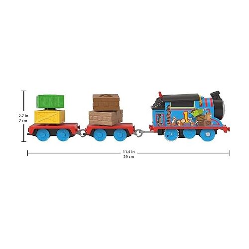  Thomas & Friends Toy Train, Wobble Cargo Thomas Motorized Engine with 2 Cargo Cars for Preschool Railway Play Ages 3+ Years