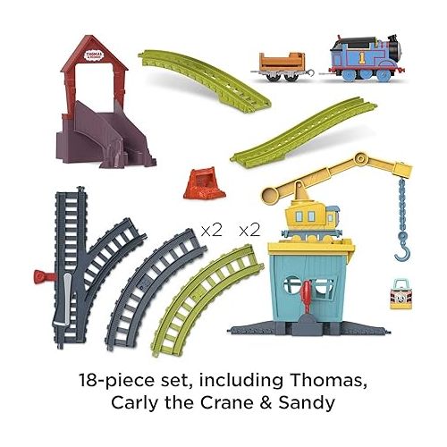  Thomas & Friends Motorized Toy Train Set Fix 'em Up Friends with Carly the Crane, Sandy the Rail Speeder & Thomas for Preschool Kids Ages 3+ Years ?