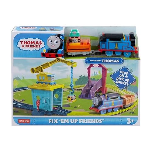  Thomas & Friends Motorized Toy Train Set Fix 'em Up Friends with Carly the Crane, Sandy the Rail Speeder & Thomas for Preschool Kids Ages 3+ Years ?