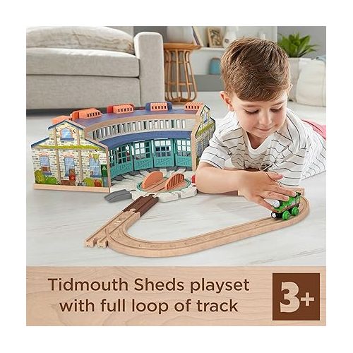  Thomas & Friends Wooden Railway Toy Train Track Tidmouth Sheds Starter Set with Percy Wood Engine for Ages 3+ Years (Amazon Exclusive)