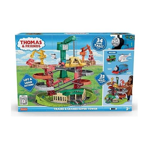  Thomas & Friends Multi-Level Track Set Trains & Cranes Super Tower with Thomas & Percy Engines plus Harold for Preschool Kids Ages 3+ Years (Amazon Exclusive)