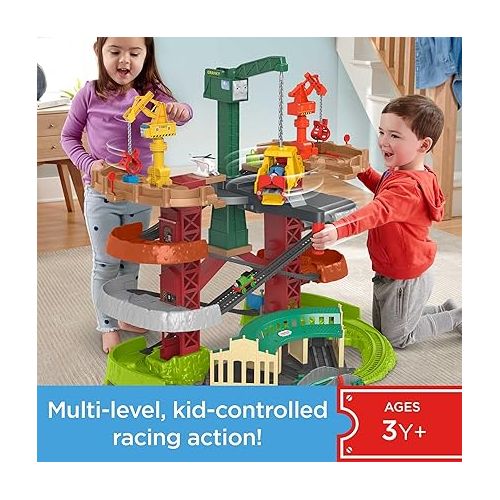  Thomas & Friends Multi-Level Track Set Trains & Cranes Super Tower with Thomas & Percy Engines plus Harold for Preschool Kids Ages 3+ Years (Amazon Exclusive)