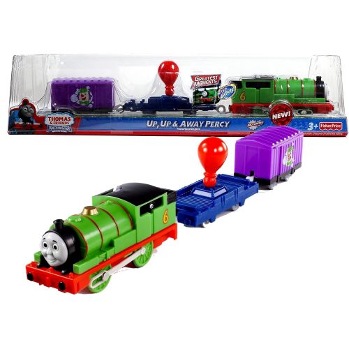  Thomas & Friends Fisher Price Year 2011 Thomas and Friends Greatest Moments Series As Seen On DVD Trackmaster Motorized Railway Battery Powered Tank Engine 3 Pack Train Set - UP, UP & AWAY PERCY wi