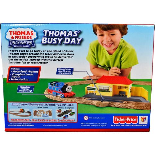  Thomas & Friends Fisher Price Year 2009 Thomas and Friends Trackmaster Motorized Railway Battery Powered Tank Engine Train Starter Playset - THOMAS BUSY DAY with Motorized Thomas Engine, Complete T