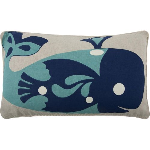  Thomas Paul thomaspaul Whale Pillow, 12-Inch by 20-Inch, Aqua