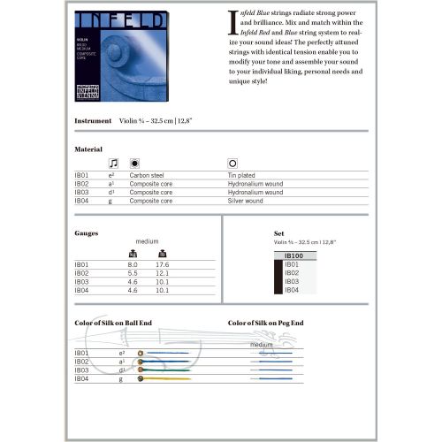  Thomastik-Infeld IB100 Infeld Blue Violin Strings Set 4/4 Size