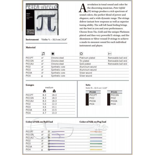  Thomastik-Infeld Thomastik Peter Infeld 4/4 Violin Strings Set with Platinum E