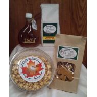 Thompsons Sugar Shack llc Combo Pack - Pure Maple Syrup (250 ml), Buttermilk Pancake Mix, Maple Caramel Popcorn 10 oz, and Maple Peanut Brittle 10 oz