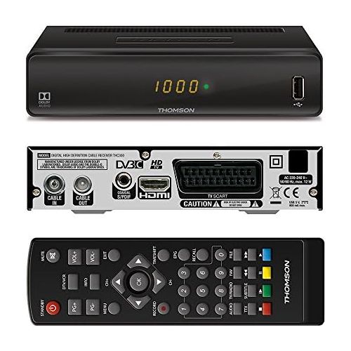  THOMSON THC300 HD Receiver for Digital Cable TV DVB C Full HD (HDTV, HDMI, SCART, USB, Media Player) Black