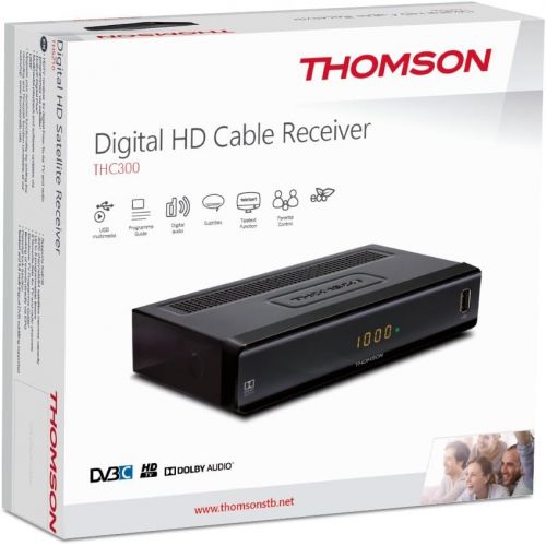  THOMSON THC300 HD Receiver for Digital Cable TV DVB C Full HD (HDTV, HDMI, SCART, USB, Media Player) Black