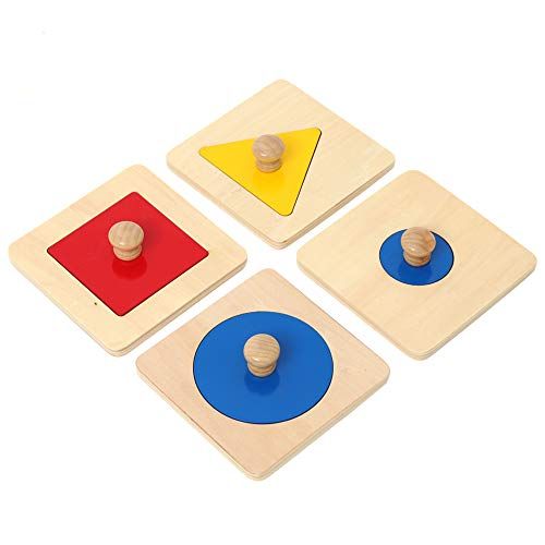  Thoth Montessori Single Shape Puzzle First Shapes Jumbo Wooden Puzzle Board Knob Wooden Puzzle Geometric Shape Puzzle Early Education Material Sensorial Toy for Toddler Shape & Col