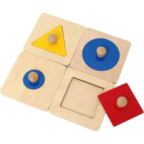  Thoth Montessori Single Shape Puzzle First Shapes Jumbo Wooden Puzzle Board Knob Wooden Puzzle Geometric Shape Puzzle Early Education Material Sensorial Toy for Toddler Shape & Col