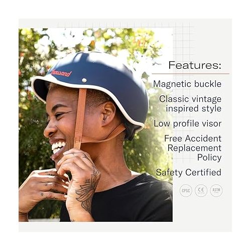 Thousand Heritage 2.0 Adult Bike Helmet; The Original Low Profile Retro Commuter Cycling Helmet Safety Certified for Bicycle Skateboard Skating Roller Skates; for Men & Women