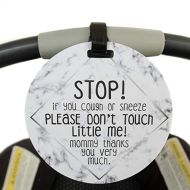 Three Little Tots Marble ECI Tag - (No Touching Baby Car Seat Sign for Flu Season with Custom Emergency Contact Information on The Back)
