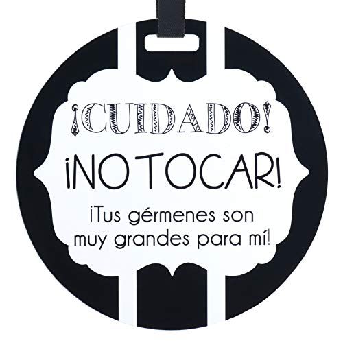  THREE LITTLE TOTS  Spanish No Touching Baby Car Seat Sign or Stroller Tag  Spanish on Front  English on Back - CPSIA Safety Tested