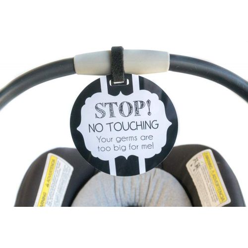  THREE LITTLE TOTS  Spanish No Touching Baby Car Seat Sign or Stroller Tag  Spanish on Front  English on Back - CPSIA Safety Tested