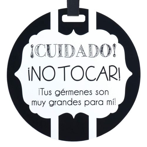  THREE LITTLE TOTS  Spanish No Touching Baby Car Seat Sign or Stroller Tag  Spanish on Front  English on Back - CPSIA Safety Tested