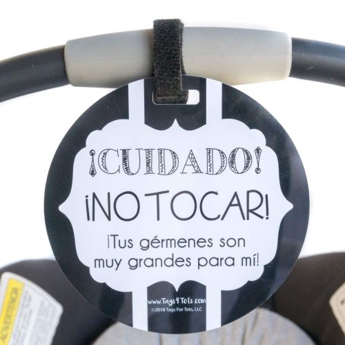  THREE LITTLE TOTS  Spanish No Touching Baby Car Seat Sign or Stroller Tag  Spanish on Front  English on Back - CPSIA Safety Tested