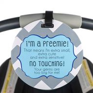 Three Little Tots Preemie Gift boy Preemie Chevron Tag - Im A Preemie, That Means Im Extra Small, Extra Cute and Extra Sensitive, No Touching Your Germs are Too Big for Me (Boy Preemie Car Seat Sign