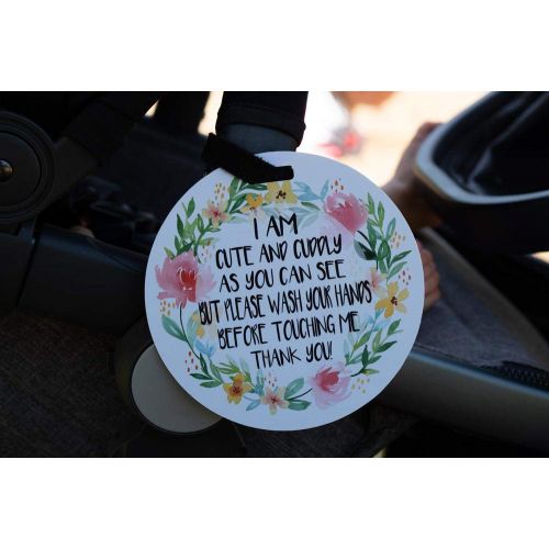  Three Little Tots Cute Flower Tag - Im Cute and Cuddly As Can Be but Please Wash Your Hands Before Touching Me (Baby Safety No Touching Newborn, Baby Car Seat Tag, Baby Preemie No Touching Car Seat