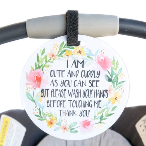  Three Little Tots Cute Flower Tag - Im Cute and Cuddly As Can Be but Please Wash Your Hands Before Touching Me (Baby Safety No Touching Newborn, Baby Car Seat Tag, Baby Preemie No Touching Car Seat