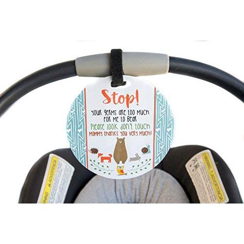  Three Little Tots Woodlands Tag - Stop Your Germs Are Too Much For Me To Bear (Baby Safety No Touching Newborn, Baby Car Seat Tag, Baby Shower, Stroller Tag, Baby Preemie No Touching Car Seat Sign)