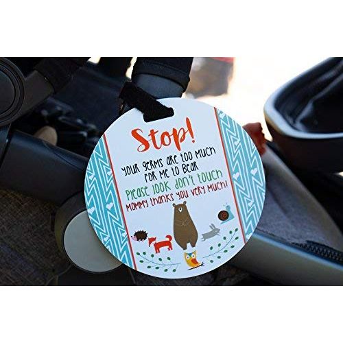  Three Little Tots Woodlands Tag - Stop Your Germs Are Too Much For Me To Bear (Baby Safety No Touching Newborn, Baby Car Seat Tag, Baby Shower, Stroller Tag, Baby Preemie No Touching Car Seat Sign)