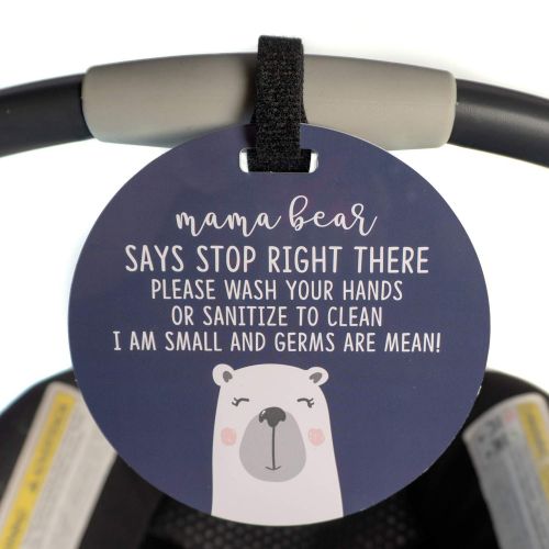  Three Little Tots Mama Bear Tag - Wash Your Hands Germs are Mean Sign (Boy Preemie Sign, Newborn, Baby Car Seat Tag, Stroller Tag, Baby Preemie No Touching Car Seat Sign)