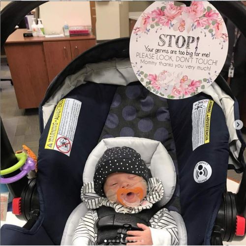  [아마존베스트]Tags 4 Tots Flower Tag - Stop, Your Germs Are Too Big For Me, Please Look Dont Touch (Girl Preemie Sign,...