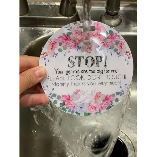  [아마존베스트]Tags 4 Tots Flower Tag - Stop, Your Germs Are Too Big For Me, Please Look Dont Touch (Girl Preemie Sign,...