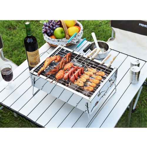  Three drops of water Barbecue Grill，Portable Stainless BBQ Tool Set for Outdoor Cooking Camping Hiking Picnics 2-5 People (Color : Silver)