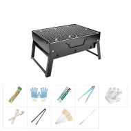 Three drops of water Barbecue Grill，Portable Stainless BBQ Tool Set for Outdoor Cooking Camping Hiking Picnics 1-6 People (Color : Black)