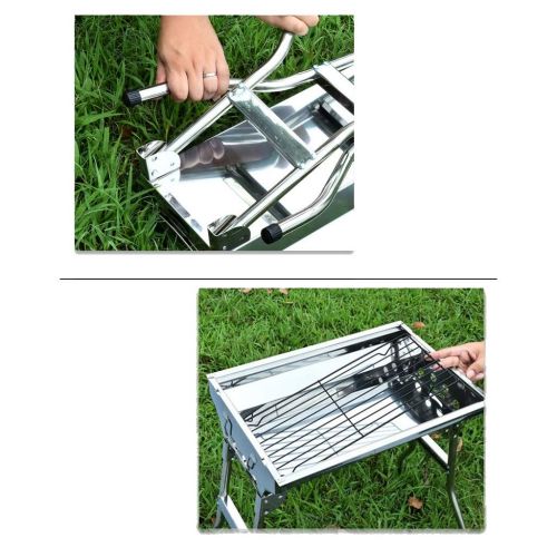  Three drops of water Barbecue Grill，Portable Stainless BBQ Tool Set for Outdoor Cooking Camping Hiking Picnics 1-8 People (Color : Silver)