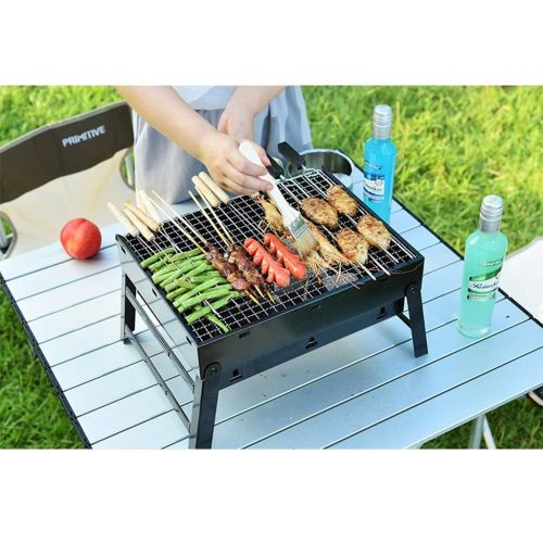  Three drops of water Barbecue Grill，Portable Stainless BBQ Tool Set for Outdoor Cooking Camping Hiking Picnics 3-5 People (Color : Black)