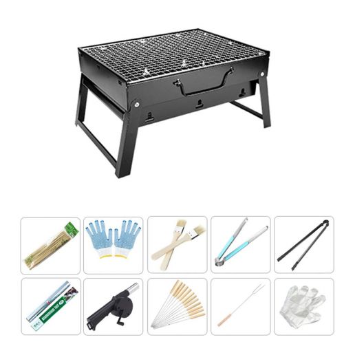  Three drops of water Barbecue Grill，Portable Stainless BBQ Tool Set for Outdoor Cooking Camping Hiking Picnics 3-5 People (Color : Black)