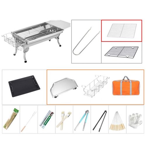  Three drops of water Barbecue Grill，Portable Stainless BBQ Tool Set for Outdoor Cooking Camping Hiking Picnics 1-8 People (Color : Silver)
