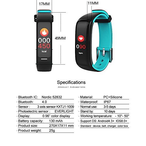  ThreeCat Fitness Tracker Heart Rate Monitor Tracker Smart Bracelet Activity Tracker Bluetooth Pedometer with Sleep Monitor Smartwatch for iPhone and Other Android or iOS Smartphones