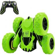 Threeking RC Stunt Cars Remote Control Car Double-Sided Driving 360-degree Flips Rotating Car Toy, Green