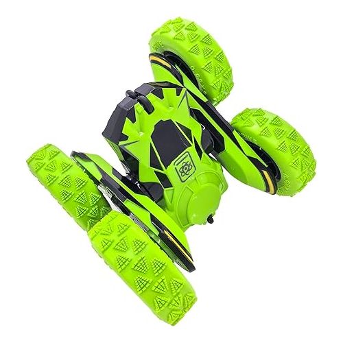  Threeking RC Stunt Cars Remote Control Car Double-Sided Driving 360-degree Flips Rotating Car Toy, Green