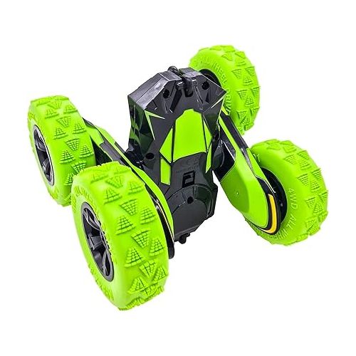  Threeking RC Stunt Cars Remote Control Car Double-Sided Driving 360-degree Flips Rotating Car Toy, Green