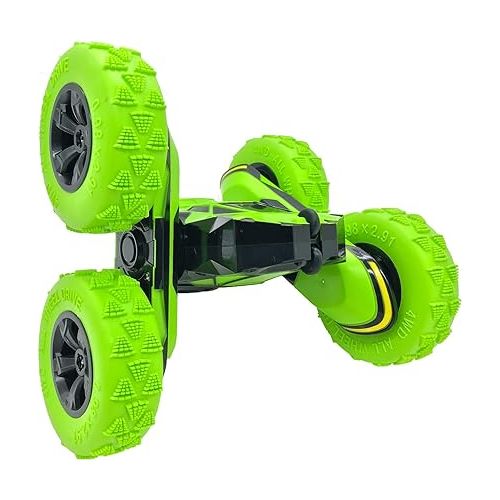  Threeking RC Stunt Cars Remote Control Car Double-Sided Driving 360-degree Flips Rotating Car Toy, Green